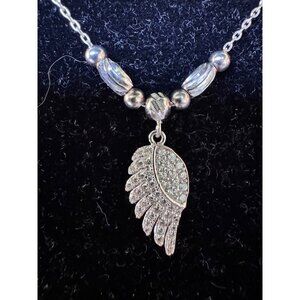 Sterling Silver Angel Wing Pendant Necklace With Beads & Adjustable Chain 2.87g